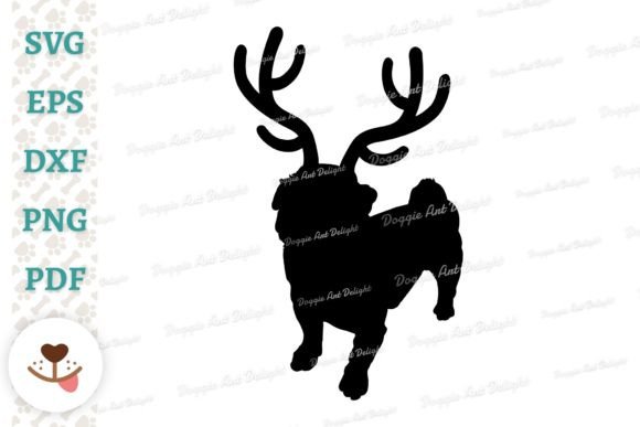 Christmas Pug Dog Reindeer Antlers Svg