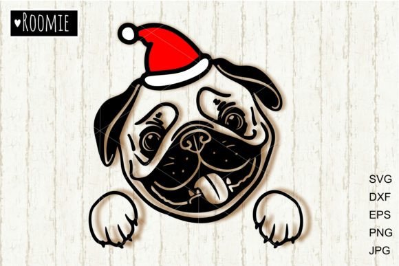 Pug in Santa Hat Svg